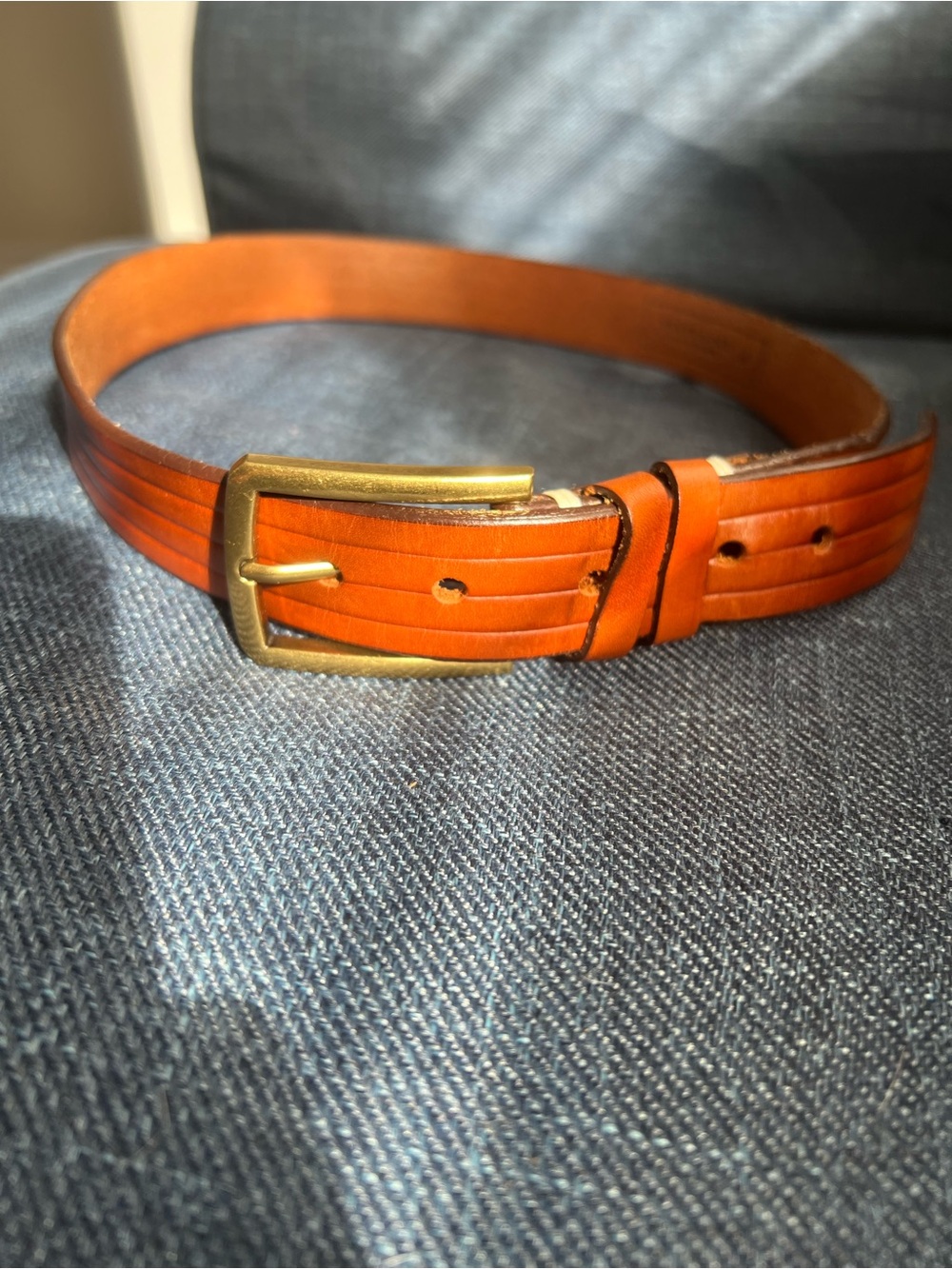 Frank & Oak Genuine Leather Belt Size 30 Cognac Brown Brass Buckle